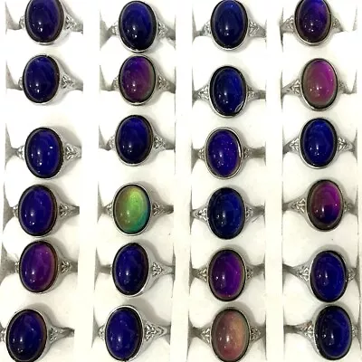 Wholesale Bulk 50pcs Elliptical Mood Color Change Silver Alloy Ring Unisex Party • $26.59