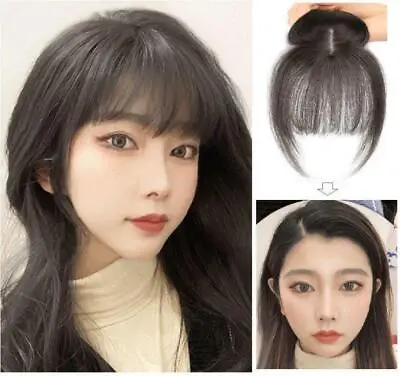 Real As Human Hair Topper Flat Bangs Toupee Clip In Top Piece Wiglet For Women • £2.27