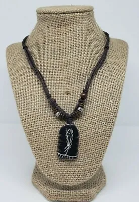 Unisex Fish Pendant Necklace Etched Brown Silver Beads Adjustable Unbranded • $4.99