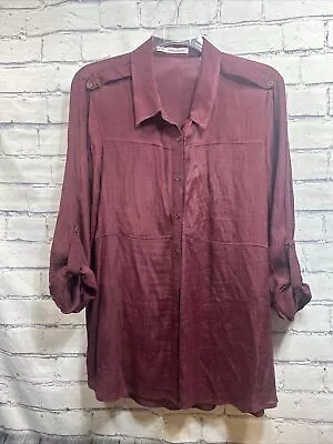 Maurices Plus Size 3X Button Down Shirt 3/4 Length Sleeves Maroon Rayon Blend • $15