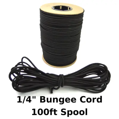 1/4  X 100' Bungee Cord Shock Cord Bungie Cord Marine Grade Stretch Cord BLK USA • $29.99