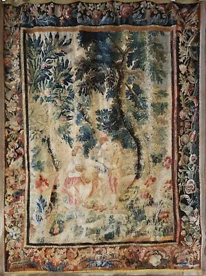 Antique Handmade European Tapestry With Forest Landscape 6' X 7'9  • $4999