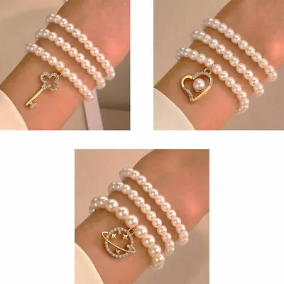 1 Set Elegant Multilayer Imitation-Pearl Bracelet For Women Love Heart Bracelet • $22.57