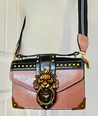 NWT Smile Focus 'Leo' Rose Leather Lion Head Knocker Crossbody Luxury Handbag • $125