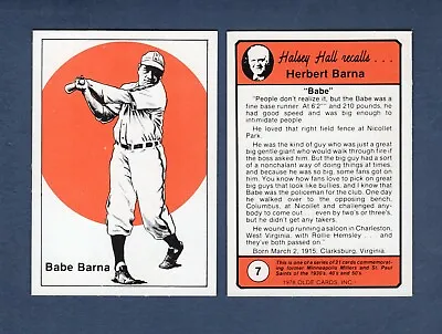 #7 HERBERT  BABE  BARNA Minneapolis Millers A.A. | 1978 Olde Cards FIRST CARD • $5