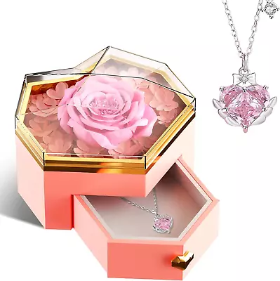 Gifts For Wife From Husband Preserved Rose With I Love You Necklace - Womens Ro • $37.85
