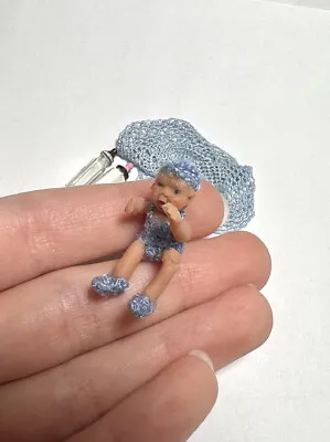 Dollhouse Miniature Baby Doll Hand Sculpted VTG OOAK Artisan W/Crochet Clothes • $60