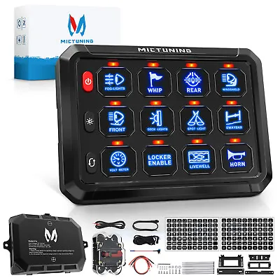 MICTUNING 12 Gang Switch Panel Kit Blue Led Auxiliary Relay System Marine 12/24V • $85.27