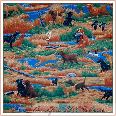 BonEful Fabric FQ Cotton Quilt Log Cabin Blue Bird Water Labrador Retriever Dog • $4.75