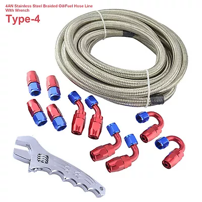 4AN Stainless Steel Braided Oil/Fuel Hose Line With Hose Fittings Kit + Wrench • $9.78
