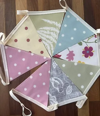 Handmade Oilcloth Bunting - Garden/Home Pink Garden - 2 Meters Double Sided • £16.50