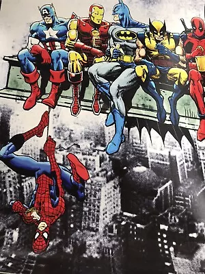 Comic Marvels Super Heroes Poster Sitting On RSJ Over New York 4ft X 3ft         • £3.60