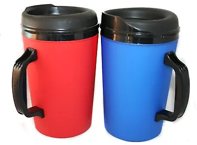 2 Foam Insulated 34oz ThermoServ Travel Mugs Blue & Red • $25.95