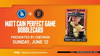 2022 Matt Cain Perfect Game Bobblehead Bobblecard San Francisco Giants SGA 6/12 • $48.88