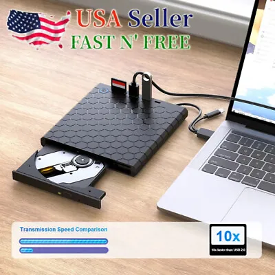5 Ports External CD/DVD Drive USB 3.0 +/-RW Portable Player Burner For Laptop PC • $18.99