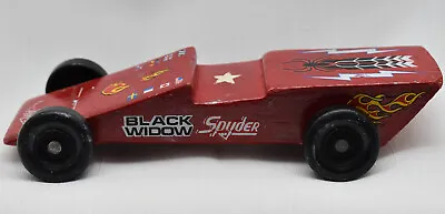 Vintage Pinewood Derby Soapbox Toy Race Car Flames Spyder Black Widow RED • $9.99