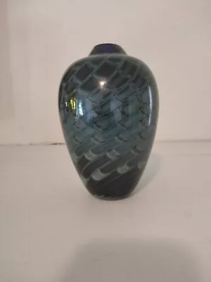 Phenomenal Blue Pulled Feather Randy Strong Art Glass Vase • $275