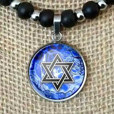 Star Of David Pendant Jewish Hebrew Israel Leather Cord Necklace Men's Women's • $12