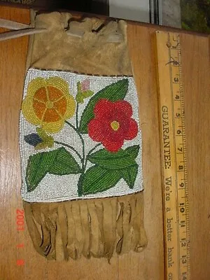Old Antique Plateau Indian Beaded Hide Tobacco Pouch Bag • $450