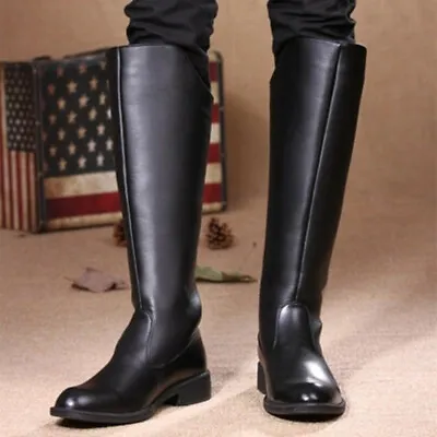 Mens Boots Leather Military Knee High Equestrian Riding Casual Fashion Shoes Ne • £60.71