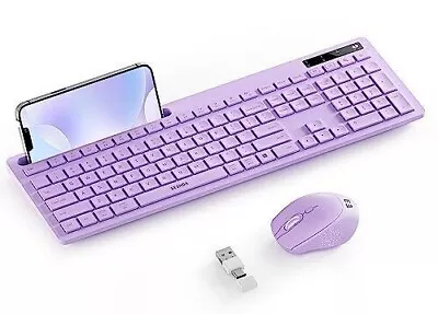 Purple Keyboard And Mouse Wireless Full-Size Keyboard With Phone Holder USB A... • $38.49