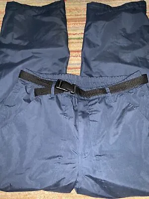 COTTON TRADERS Navy Fleece Lined Walk Hike Pants+belt 4 Pockets Zip Fly (S) L29 • £11