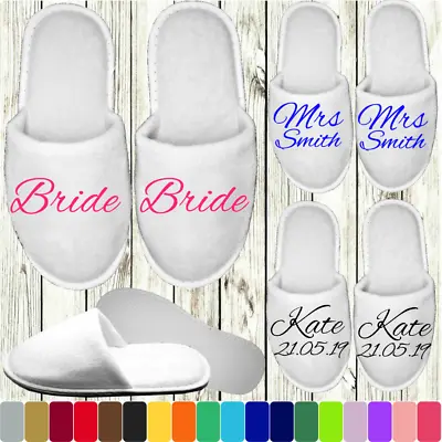 £1.99 • Buy White Slippers Closed Toe Spa Wedding Personalised Print Novelty Bridal Party