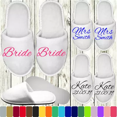 White Spa Slippers Closed Toe Wedding Personalised Print Novelty Bridal Party • £1.99