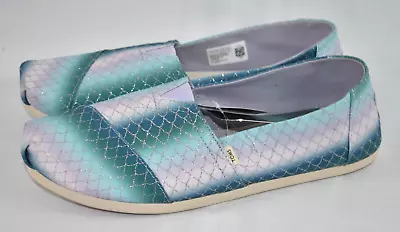 NEW Women's Sz 11 TOMS Multi Glitter Teal Mermaid Scales Print Alpargata Shoes • $24.99