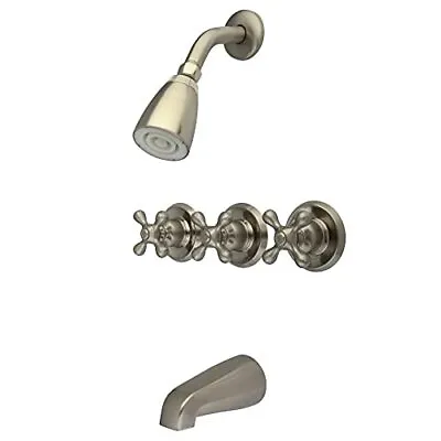 Kingston Brass KB238AX Tub And Shower Faucet With 3-Cross Handle Brushed Nickel • $90.80