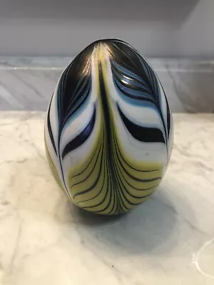 Signed Vandermark 1976 Art Nouveau Feather Swirl Glass Egg • $87