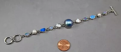 Beautiful Sterling Silver Link Bracelet Opals Mabe & Freshwater Pearls 7.5  Nr • $39.99