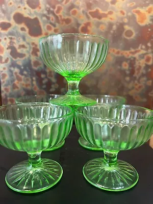 Vintage Set Of 5 Uranium Green Glass Dessert Bowl Green Depression Sherbet • $25