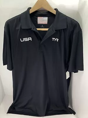 Tyr USA Polo Golf Shirt Men Size XL Black Short Sleeve Swimming Aquatics Flag • $17.21