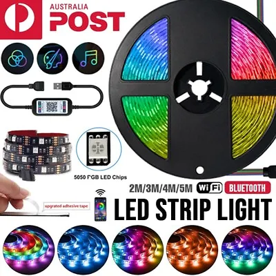 LED Strip Lights 5050 RGB USB Bluetooth Waterproof 5V 300 LEDs 2m 3m 4m 5m 10m • $8.15