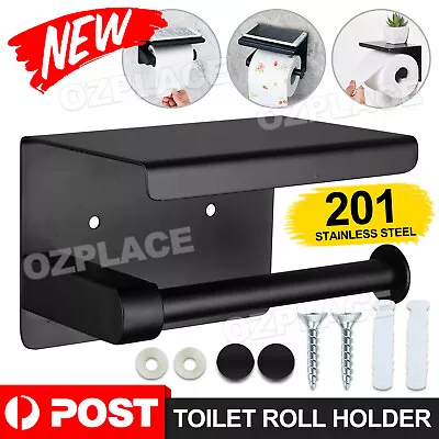 Stainless Steel Toilet Paper Roll Holder Storage + Phone Shelf Bathroom Washroom • $14.95