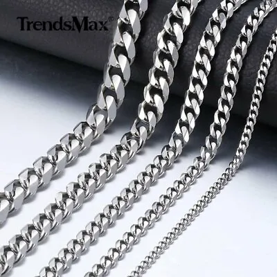 3/5/7/9/11MM Silver Stainless Steel Curb Cuban Link Necklace Mens Chain 18-36   • $8.99
