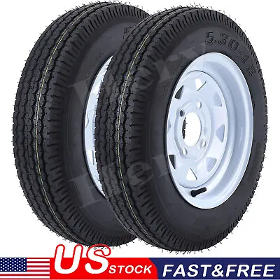 2 Pack 5.30-12 Trailer Tires On Rim 530-12 5.30 X 12 4 Lug Load Range C 6PR US • $117.99