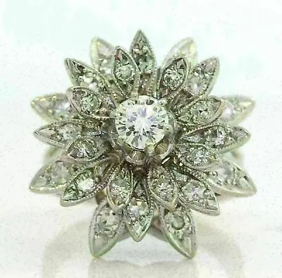 $1195 • Buy Stunning 14k White Gold 1.00 Ctw White Diamond Flower Cocktail Ring! V3