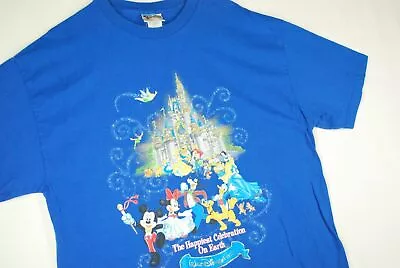 Vintage Y2K Walt Disney World Happiest Celebration T Shirt Mickey Mouse Blue XL • $24.99
