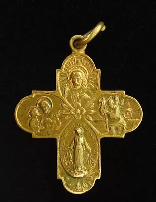 Vintage Four Way Cross Medal Religious Holy Catholic Saint Christopher Jesus • $7.99