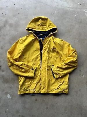 Tommy Hilfiger Rain Coat Y2K Full Zip Hooded Jacket Yellow Mens Medium • $29.95