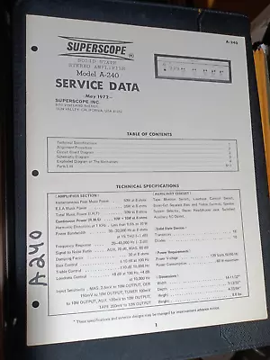 Marantz Superscope A-240 Amplifier Service Manual Original • $49.99