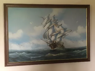 Stunning Original Oil Painting  Galleon Ship   Ornate Gilt Frame By Ann Brose • £180