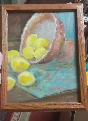 Original Vintage Signed Still Life Painting Lemons Framed Art Decor Modernist  • $75