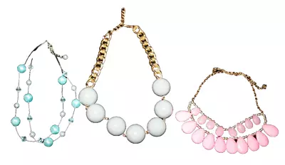 Lot Of 3 Women's Fashion Necklaces Bubble Bauble Pink Gray Metallic Blue Gold • $16