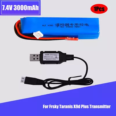 7.4V 3000mAh Lipo Battery + Charger For Frsky Taranis X9D Plus Transmitter Toy • $34.24