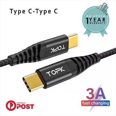 TOPK 3A Fast Charging USB Type-C To Type-C Charger Cable PD18W Gold Plate Nylon • $6.89