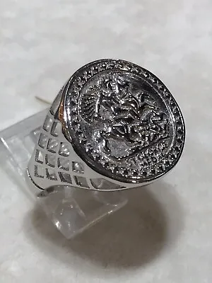 Genuine 925 Sterling Silver Half Sovereign St George Coin Ring Heavy  • £37.49