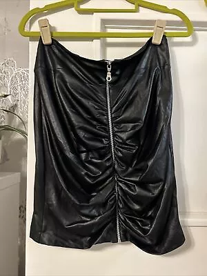 Internationally Black Gathered Front Zip Skirt  Sheen To Material Size 8 • £5.99